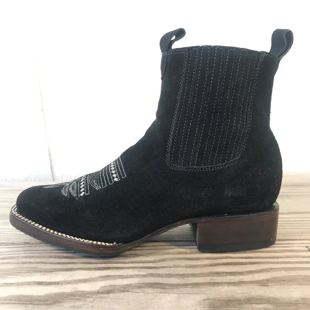 Joes Womens Black Suede Leather Western Ankle Boots US 8 Wide 723 Side Goring